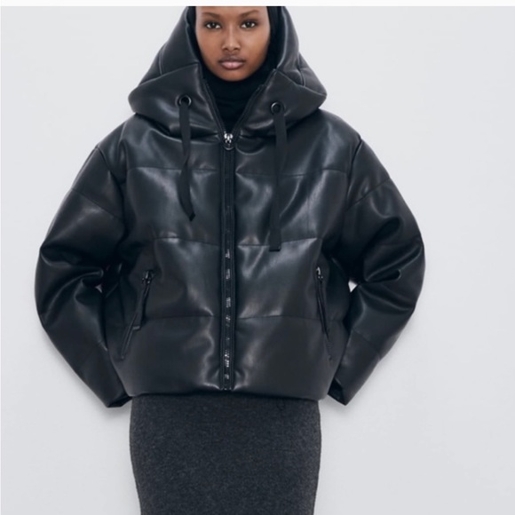 Zara Jackets & Coats Zara Black Faux Leather Puffer Jacket Poshmark